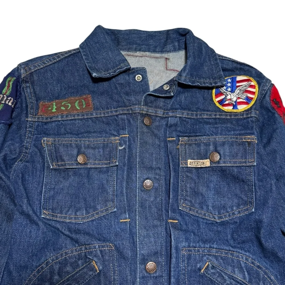 Vintage 1960s Gauchos Patches Embroidered Cars Racing Denim Jacket Youth‎ Medium